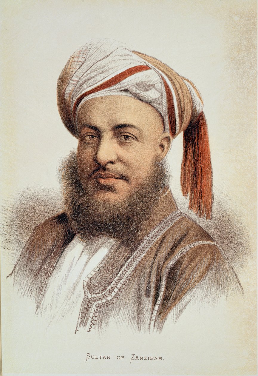 Portrét Sayyida Barghashe (asi 1834-88), sultána ze Zanzibaru (barevné lito) od English School