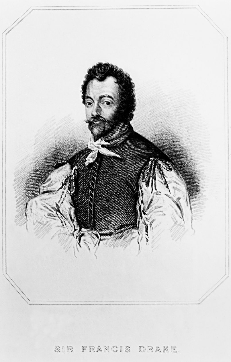 Portrét sira Francise Drakea (154043-1596) z knihy Lodges British Portraits, 1823 od English School
