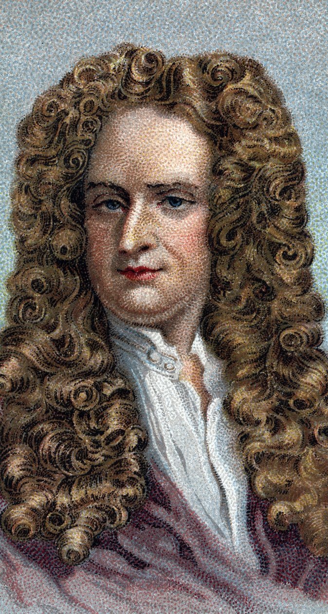 Portrét Sira Isaaca Newtona 1642-1727, anglického fyzika a matematika - Ze série “” Leaders of Men” - Chromolitografie - Anglická škola, 20. století - od English School