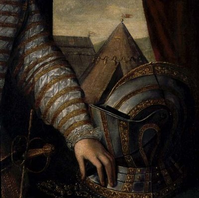 Portrét sira Roberta Dudleyho, hraběte z Leicesteru (asi 1532-88) 16. století (olej na plátně) (detail) od English School