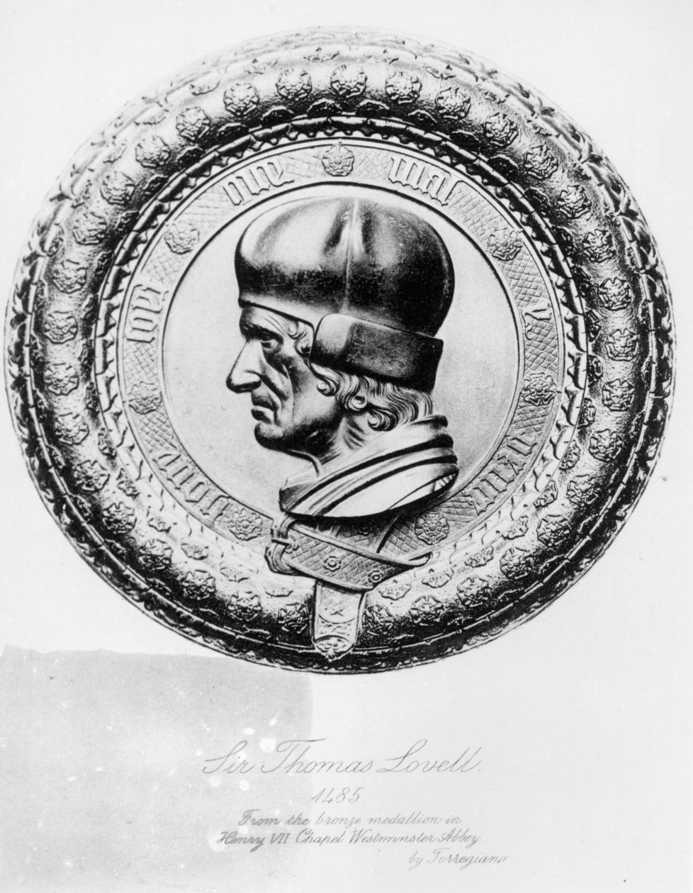 Portrét sira Thomase Lovella († 1524) v roce 1485, z bronzového medailonu v kapli Jindřicha VII. Westminsterského opatství od Torregiana (litho) (č/b foto) od English School
