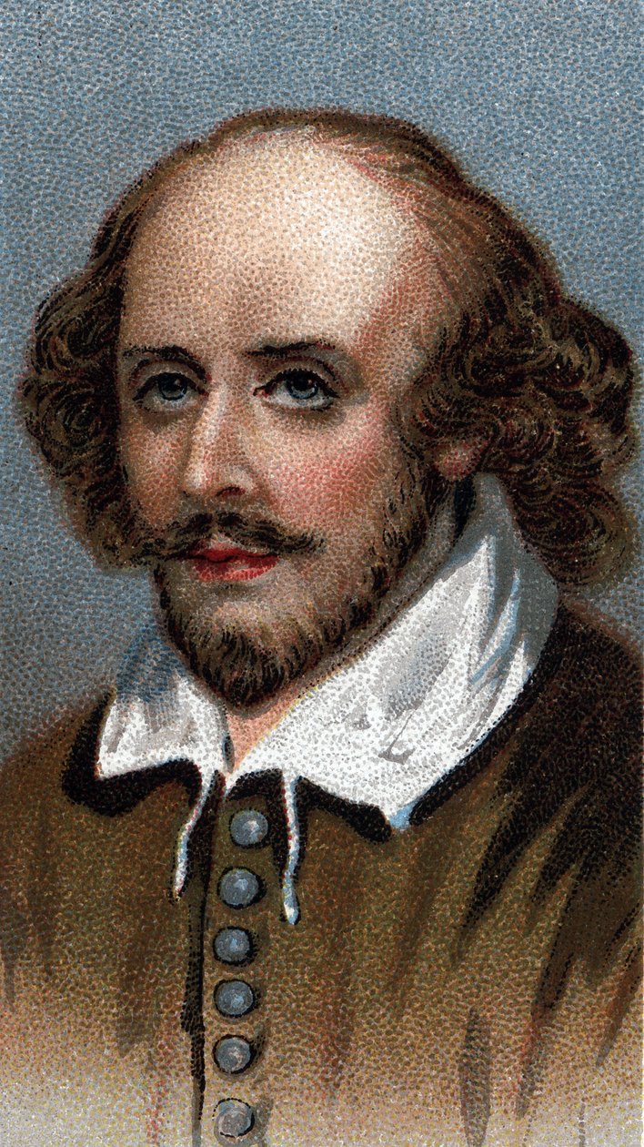 Portrét Williama Shakespeara, anglického dramatika - Ze série "" Leaders of Men "" - Chromolitografie - Anglická škola, 20. století - od English School