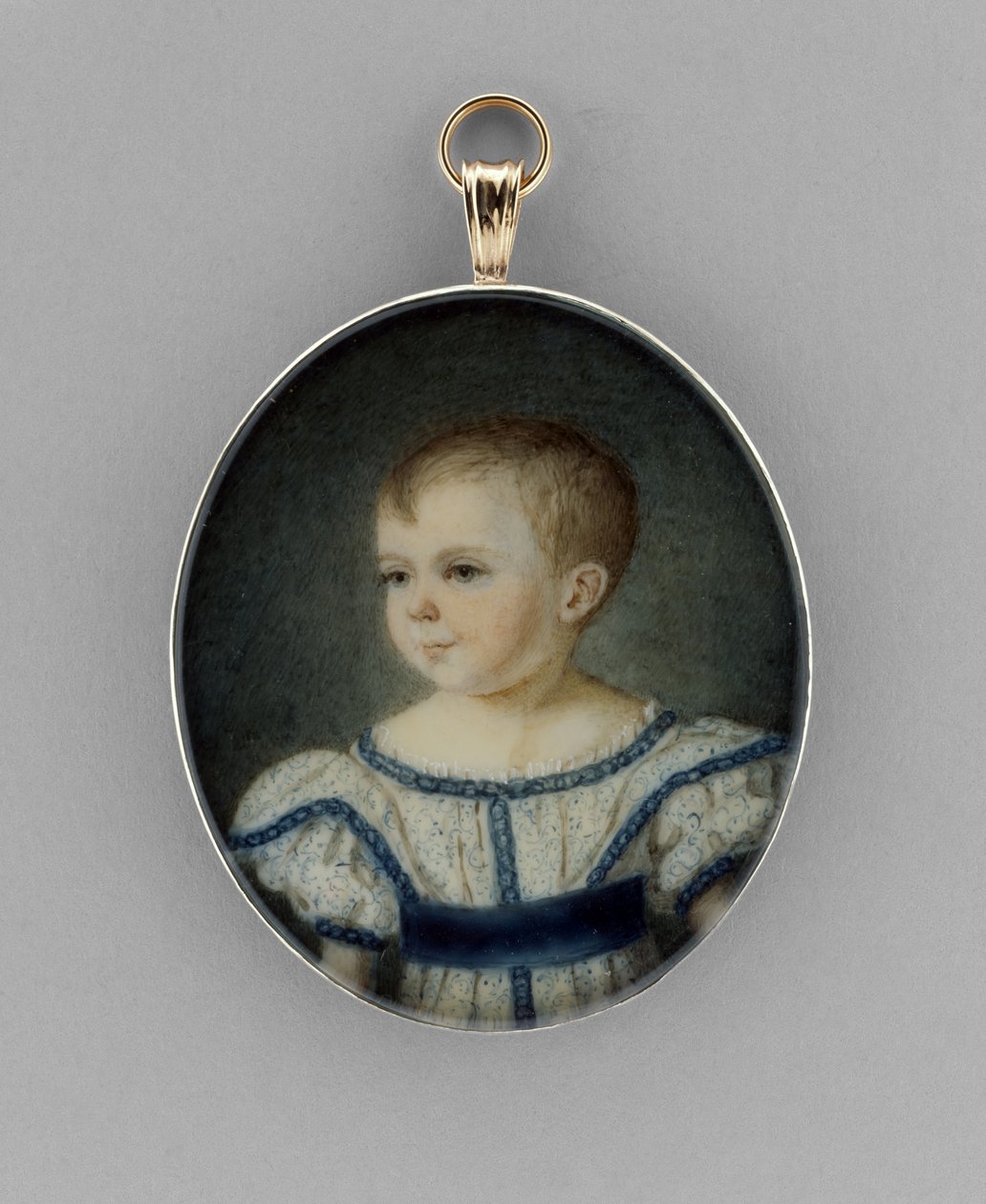 Portrét chlapce, cca 1820-30 (akvarel na slonovině, zlacení a skle) od English School