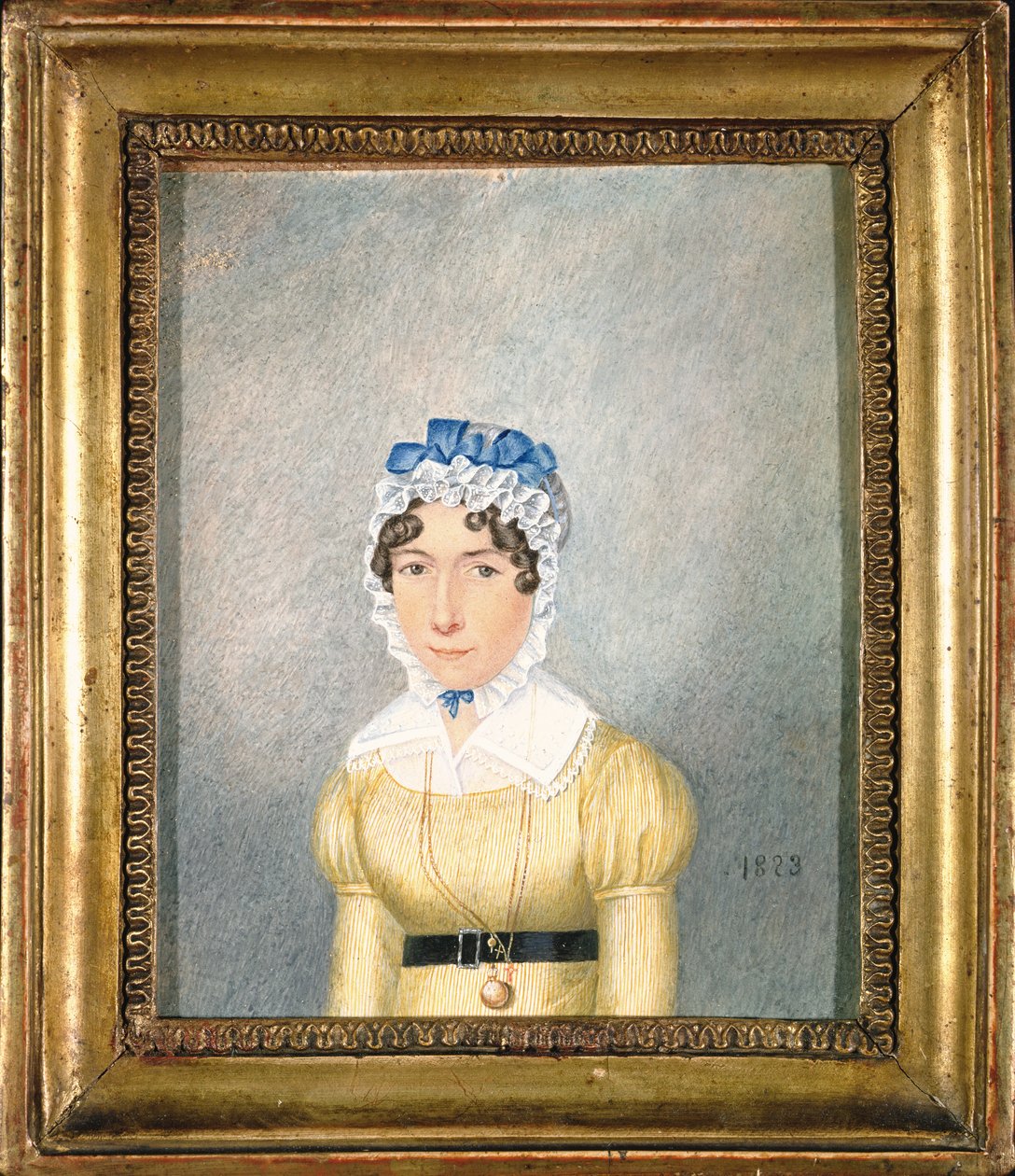Portrét dámy se zlatým medailonem, 1823 (kvaš a wc na papíře) od English School