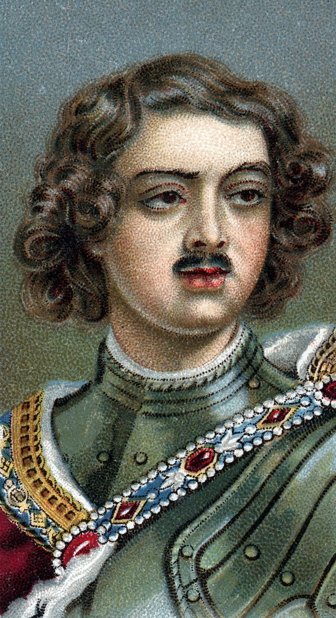 Portrét anglického císaře Petra Velikého, Petra I. nebo Petra Alexejeviče Romanova - Petr I. Veliký - Ze série ""Vůdci mužů"" - Chromolitografie - Anglická škola, 20. století - od English School