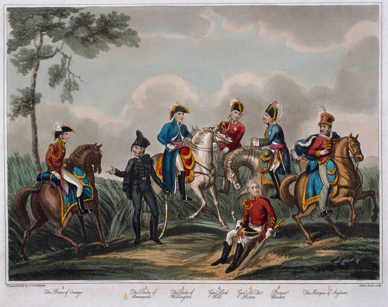 Portraits of the General Officers, from An Historical Account of Battle of Waterloo, publikoval M. Colburn, 1817 (barevná akvatinta) od English School