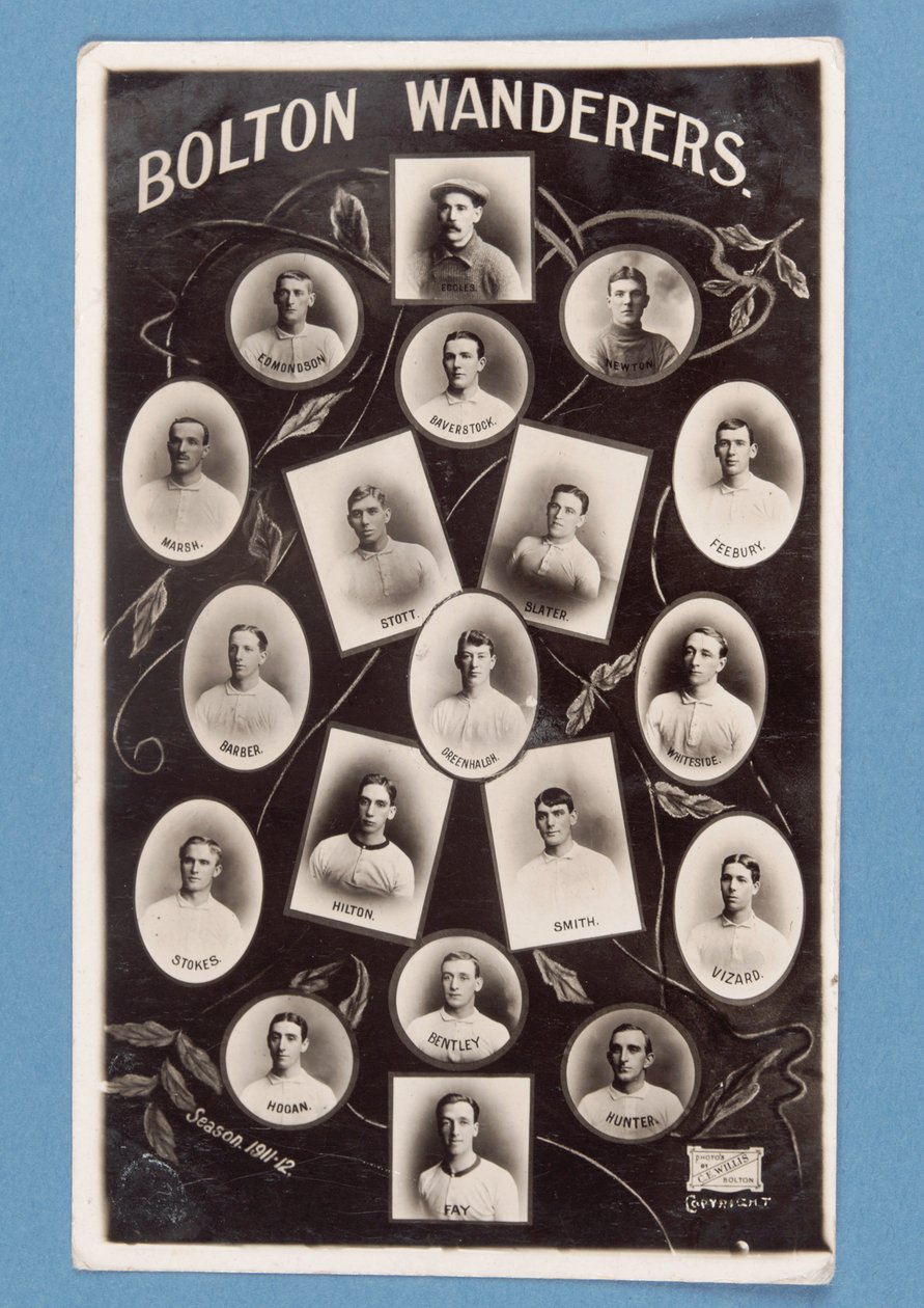 Pohlednice hráčů Bolton Wanderers FC, sezóna 1911-12 (bw litho) od English School
