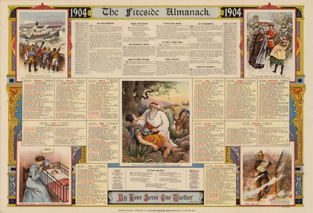 Plakát vydaný s The Fireside Almanack pro rok 1904 (barevná litografie) od English School