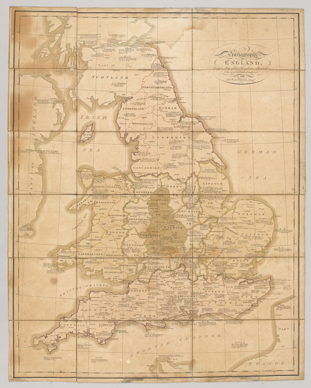 Praehagraphy of England, což je mapa tohoto království ilustrující hlavní bitvy v něm svedené, 1807 od English School