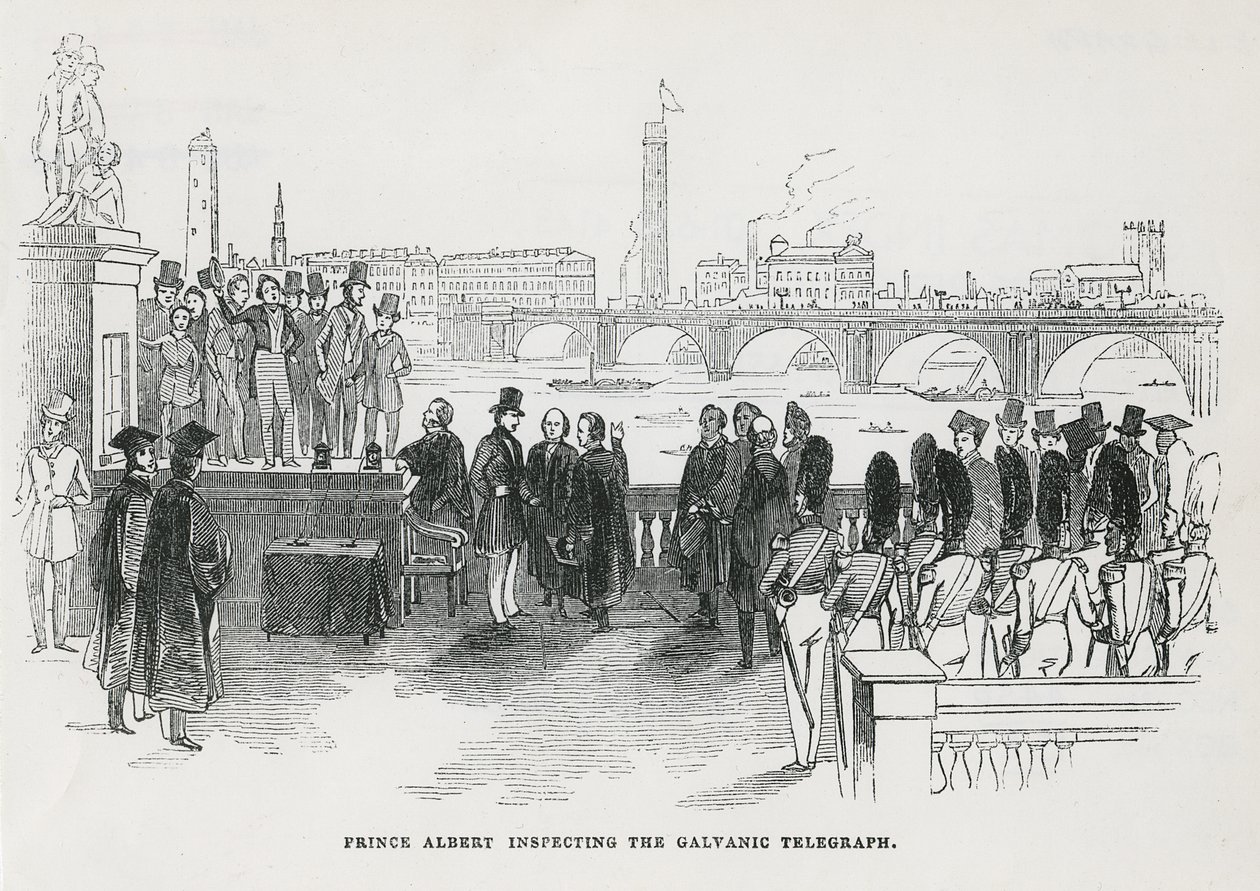 Princ Albert kontroluje galvanický telegraf od English School