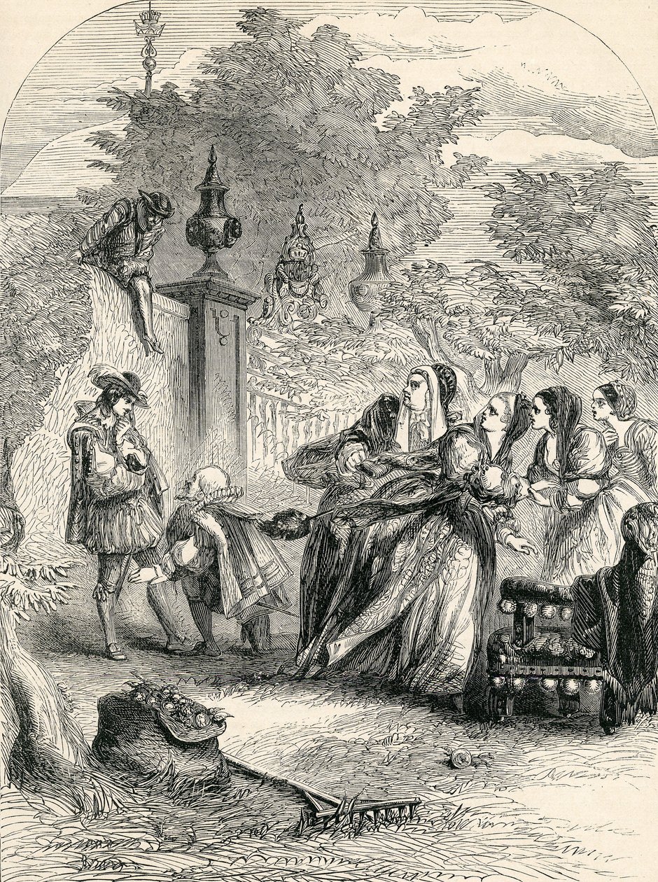 Princ Charles překvapil Infanta v Orchard, 19. století od English School