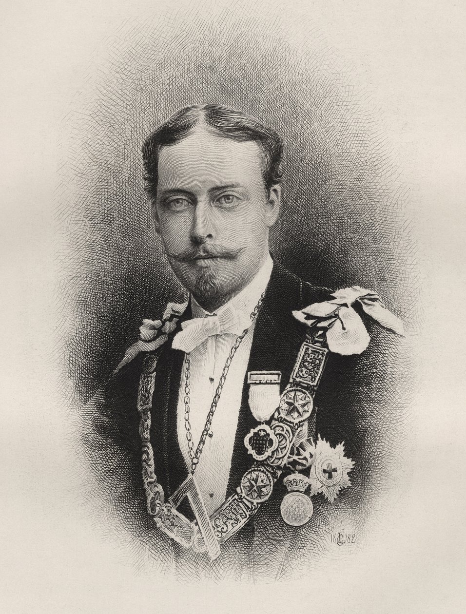 Princ Leopold, vévoda z Albany, z „Dějiny svobodného zednářství, svazek I“, vydané Thomasem C. Jackem, Londýn, 1883 od English School
