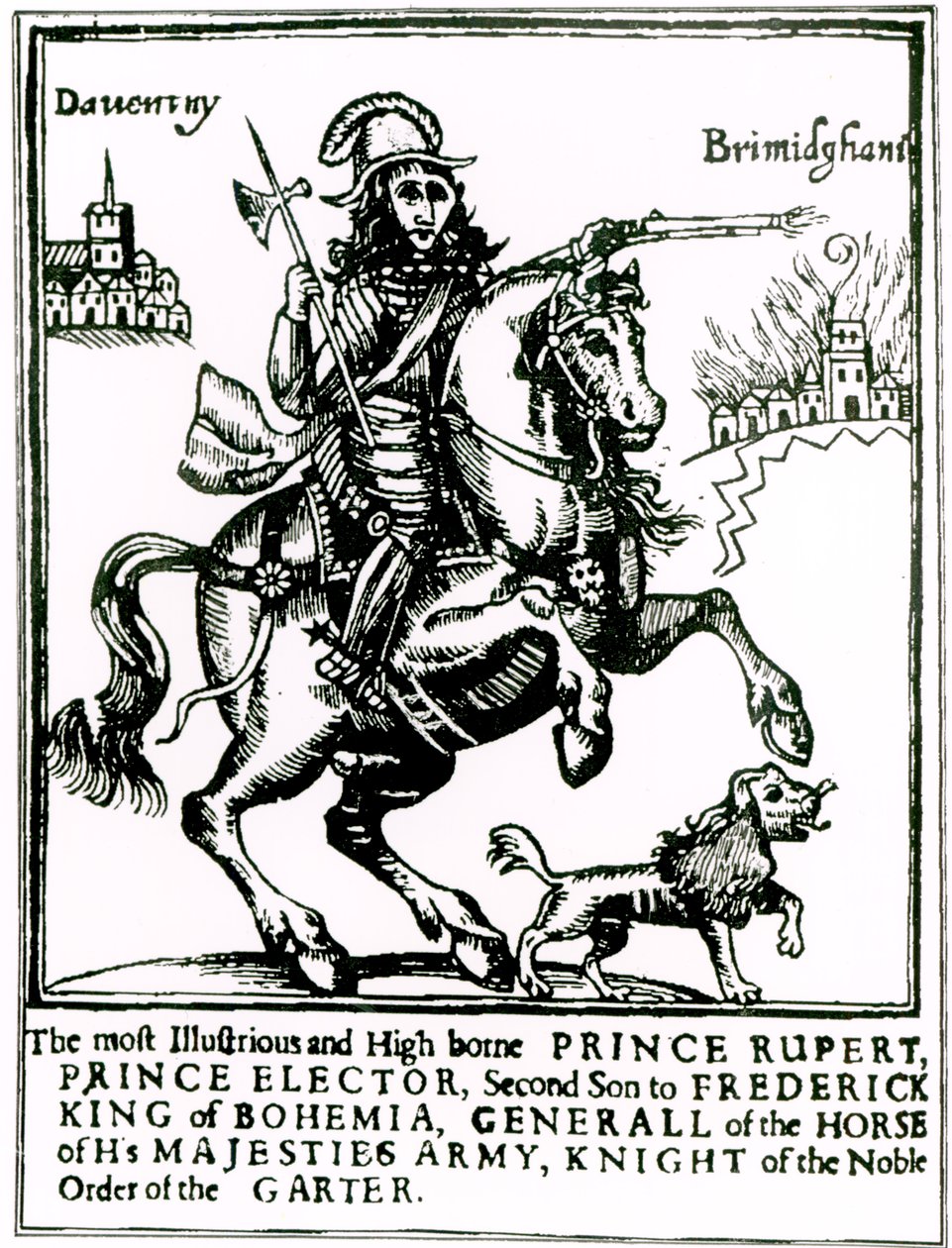 Princ Rupert na koni (rytina) (černobílá fotografie) od English School