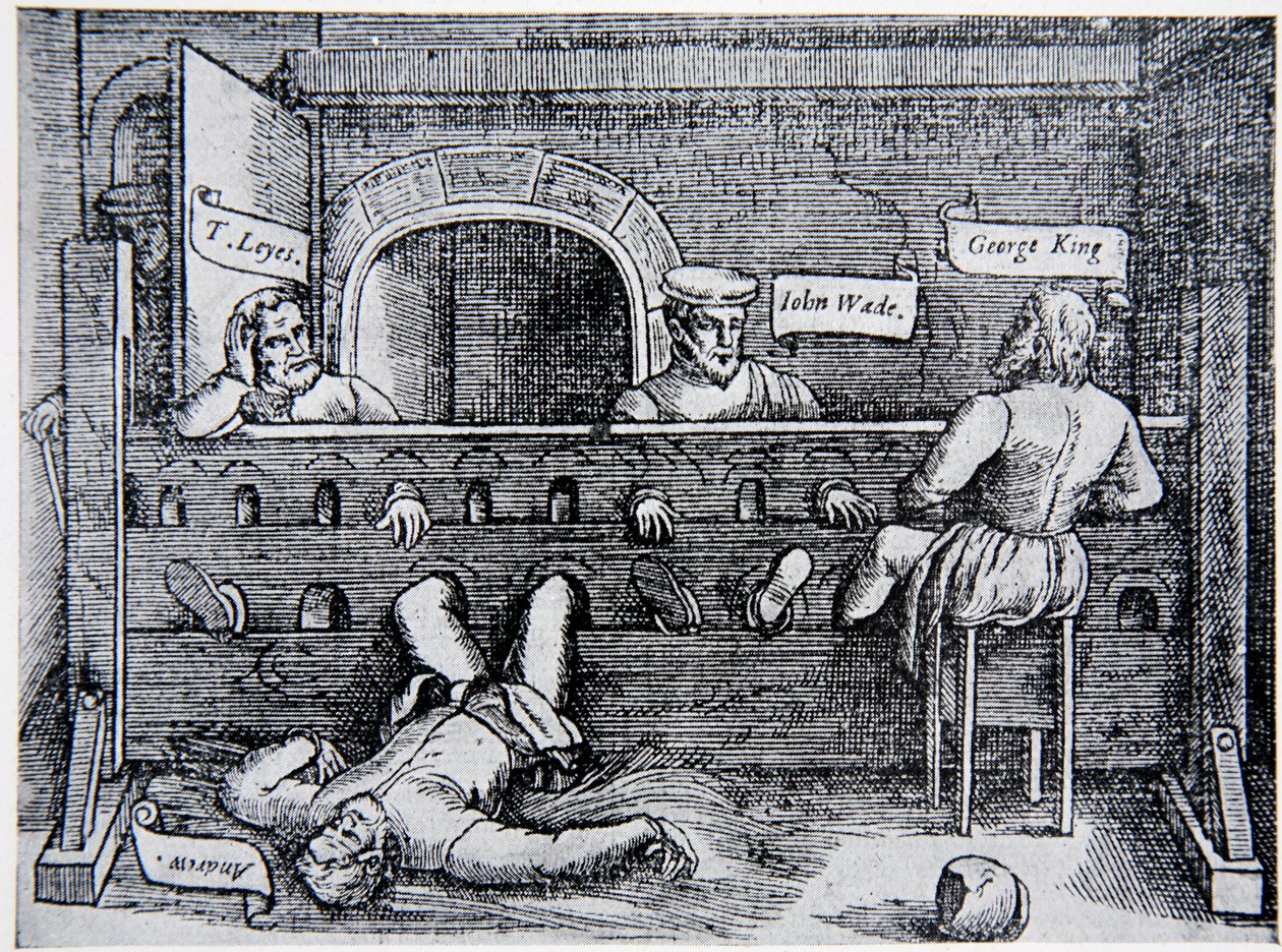 Vězni v lollardské věži, ze Skutků a památek Johna Foxe (1516-87), 1563, ilustrace z Dějin národa. od English School