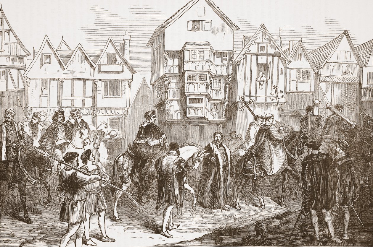 Procesí Wolsey do Westminster Hall, ilustrace z Historie protestantismu od Jamese Aitkena Wylie (1808-1890), hospoda. 1878 od English School