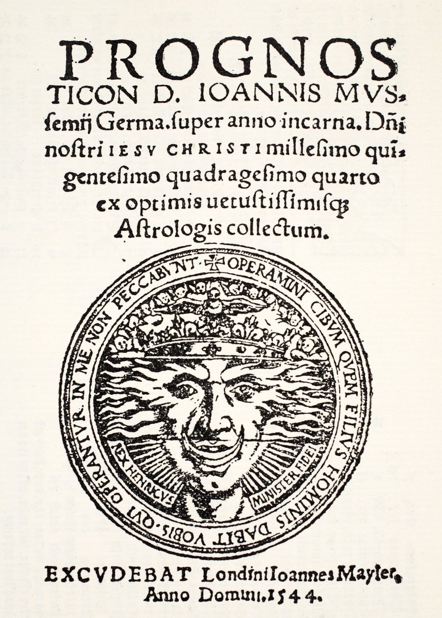 Prognóza na rok 1544, od Jo. Mussemius, tisk J. Mayler, 1544 od English School