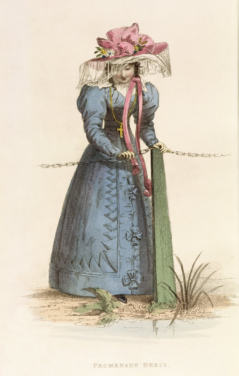 Promenade Dress, módní talíř z Ackermanns Repository of Arts, kolem roku 1825 od English School