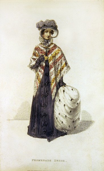 Promenádní šaty, módní talíř z Ackermann