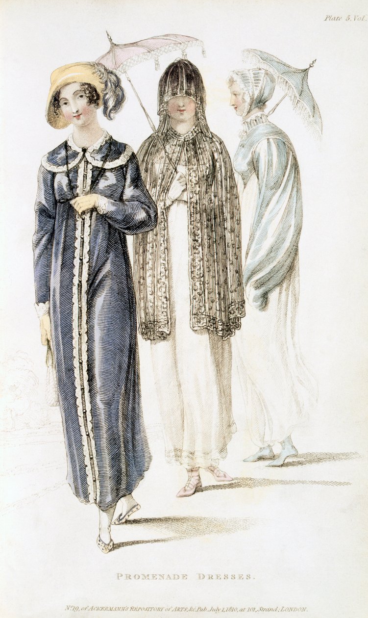 Promenádní šaty, módní talíř z Ackermanns Repository of Arts od English School