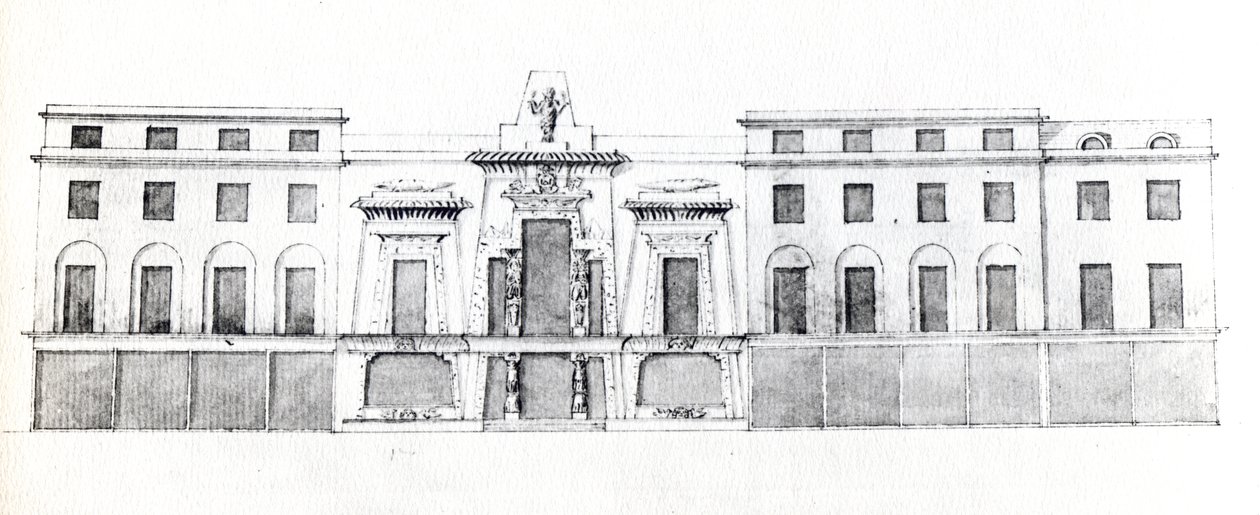 Návrh na egyptský sál, Picadilly, 1810 (inkoust na papíře) od English School