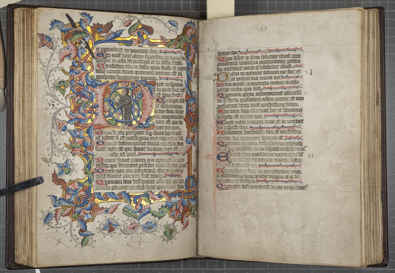 Žaltář s kalendářem použití Sarum, Fol 40 verso 41 recto, cca 1425-75 (inkoust, barva a zlato na pergamenu) od English School