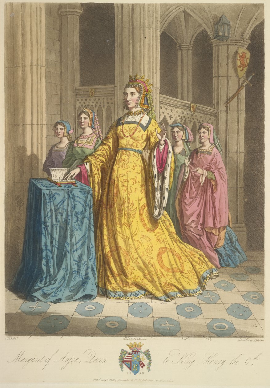 Královna Margaret z Anjou, ilustrace z „Kostým původních obyvatel Britských ostrovů...“ od Sira Samuela Rushe Meyricka od English School