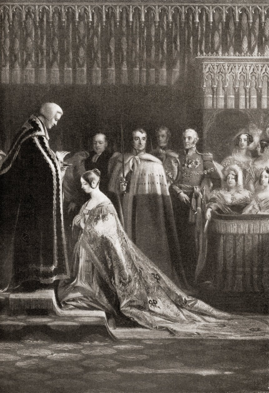 Královna Viktorie (1819-1901) přijímající po korunovaci Nejsvětější svátost od English School