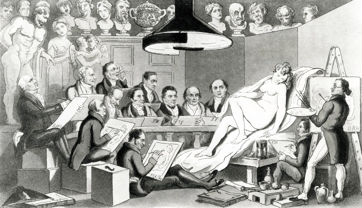R. A.s of Genius uvažující o skutečné linii krásy v Life Academy Somerset House, publikoval Sherwood, Jones & Co., 1824 od English School
