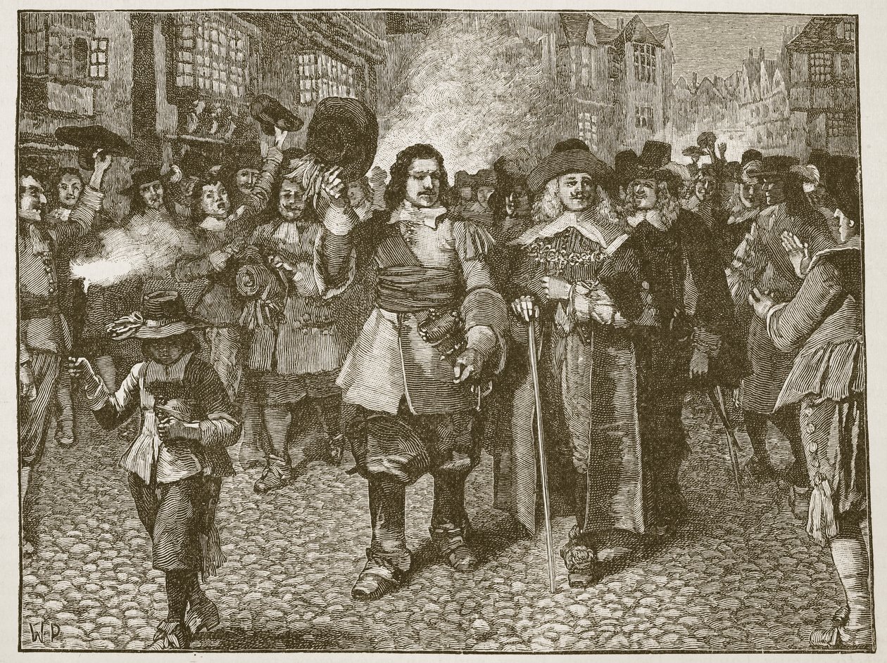 Přijetí Moncka v Londýně, ilustrace z Cassells Illustrated History of England (sépiová fotografie) od English School