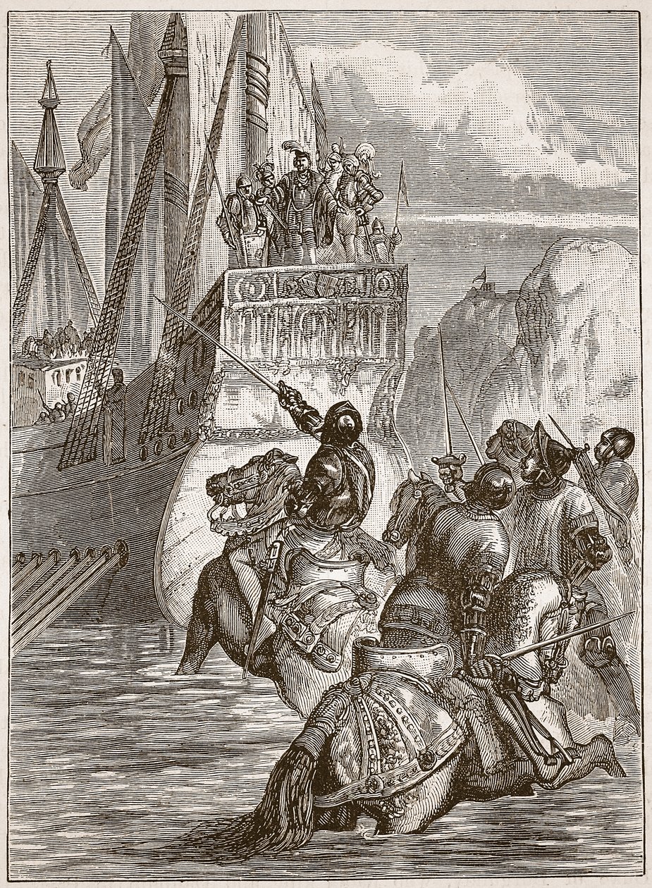 Přijetí císaře Zikmunda, ilustrace z Cassells Illustrated History of England (sépiová fotografie) od English School