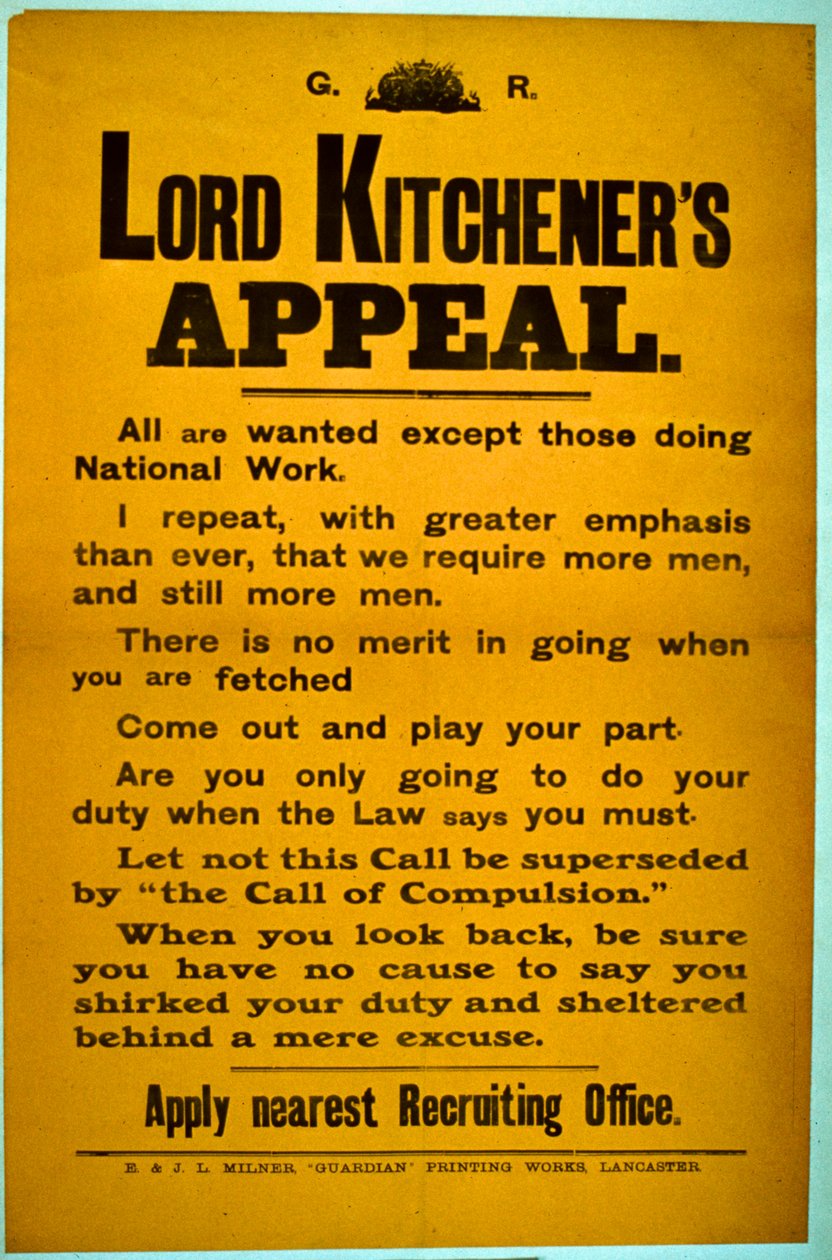 Náborový plakát - Lord Kitcheners Appeal, 1914-18 od English School