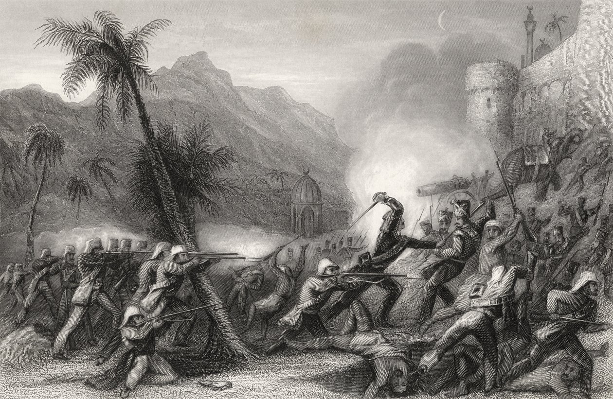 Odrazení výpadu před Dillí, z „Historie indické vzpoury“, vydané v roce 1858 od English School