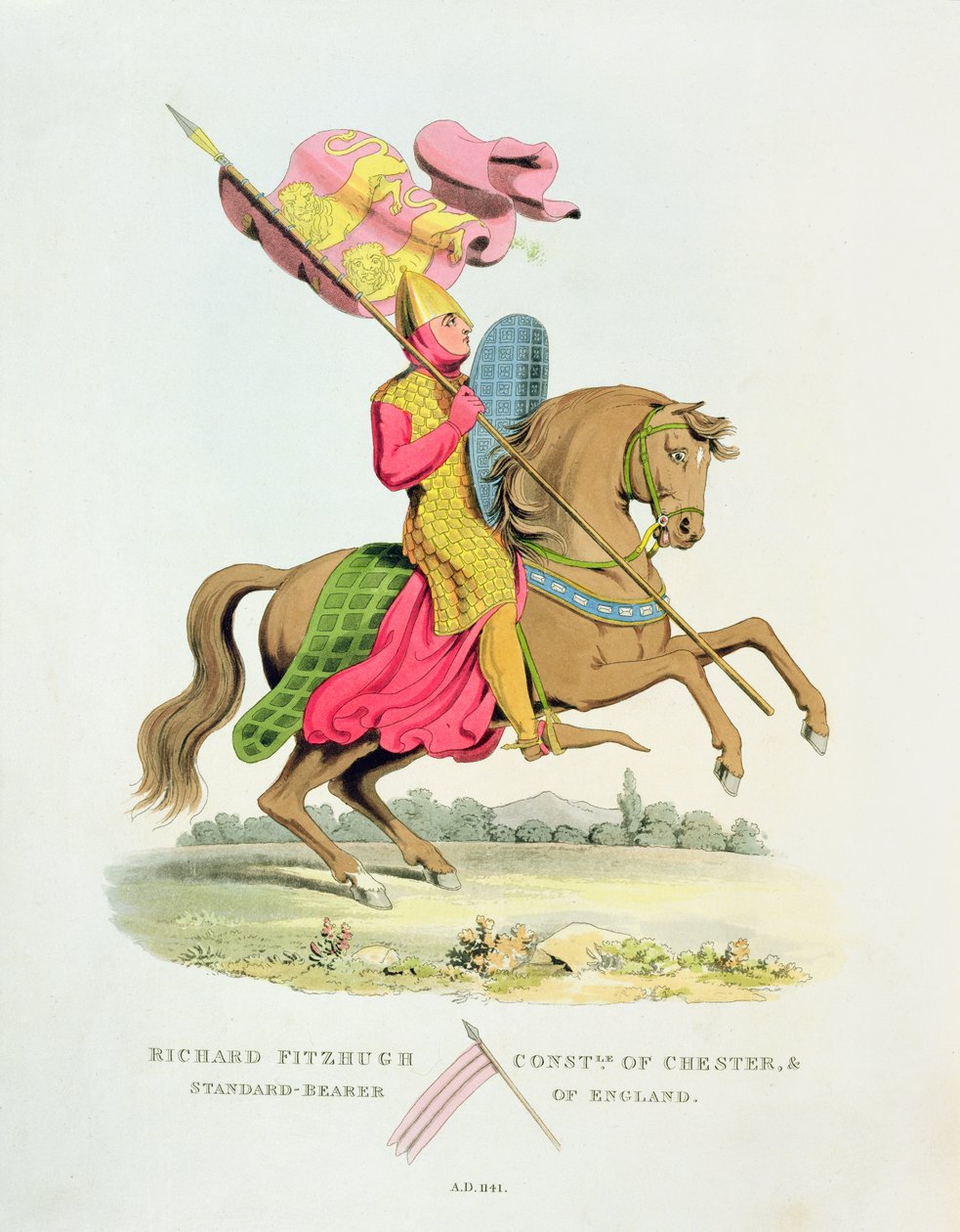 Richard Fitzhugh, konstábl z Chesteru a vlajkonoš Anglie, 1141, z Ancient Armor od Samuela Rushe Meyricka, 1824 od English School