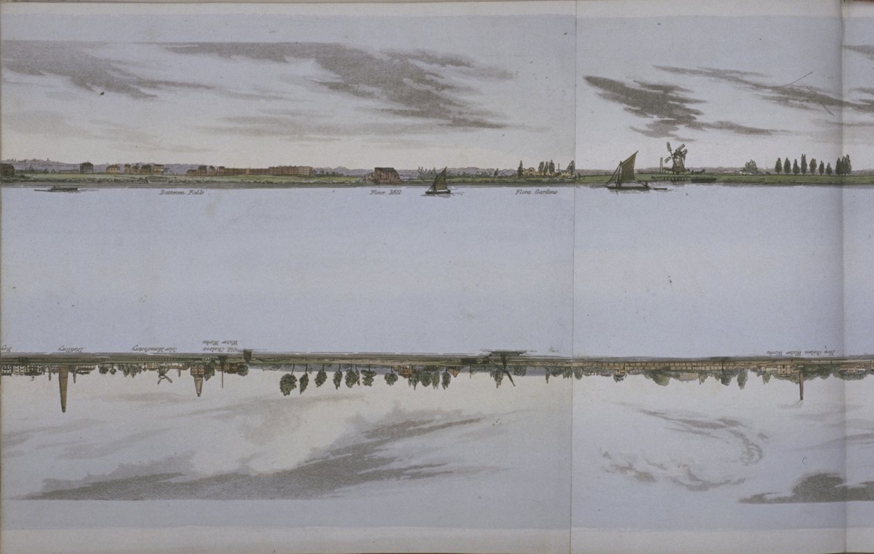Panorama řeky Temže, kolem roku 1829 (akvatinta) od English School