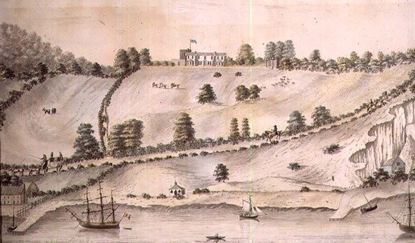 Říční krajina s lodní dopravou a Dover Coach, cca 1800 (pero a mytí) (pár 72976) od English School