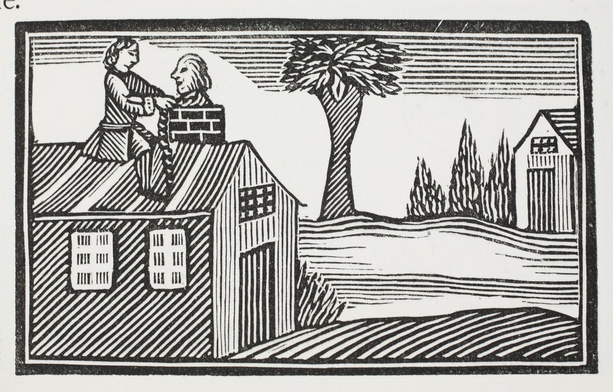 Loupež domu o slaninu, ilustrace z Chap-books of the Eighteenth Century od Johna Ashtona, hospoda. 1882 od English School