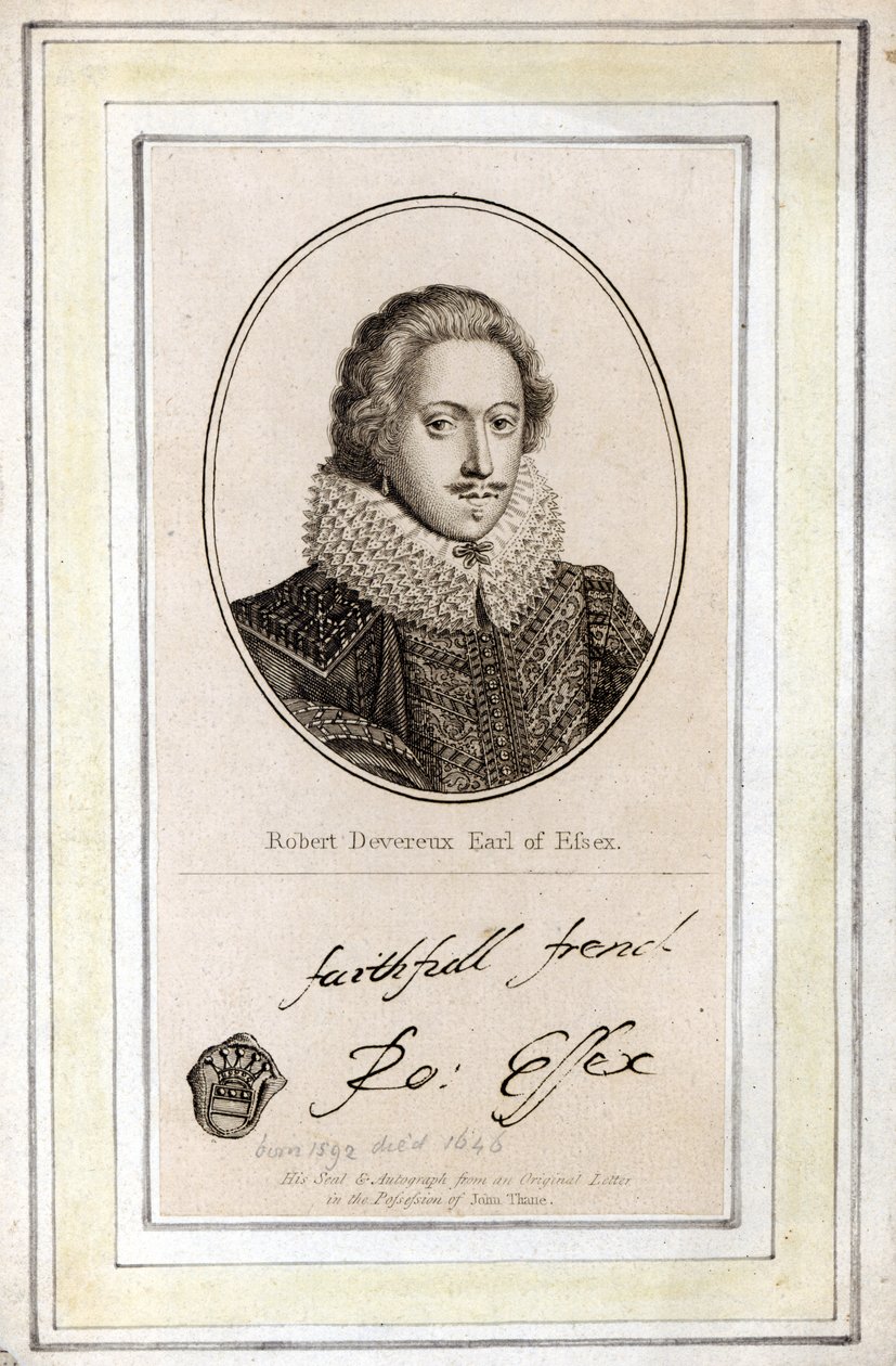 Robert Devereux, 3. hrabě z Essexu (1591-1646), jeho pečeť a autogram od English School