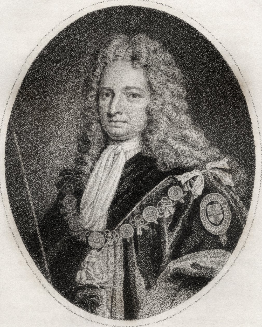 Robert Harley, vyrytý Maddoxem, ilustrace z „Katalogu královských a vznešených autorů, svazek IV“, vydaného v roce 1806 od English School