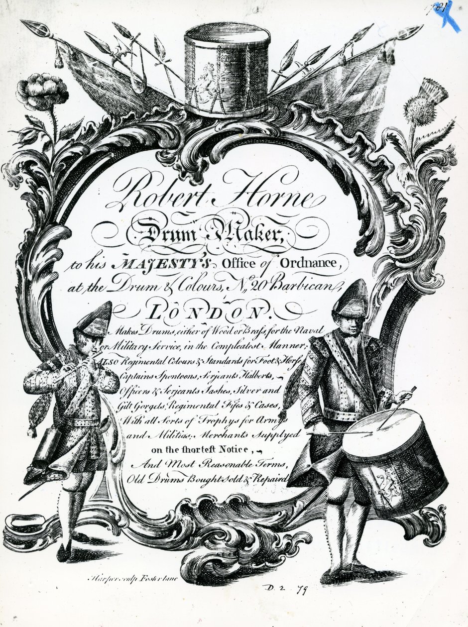 Robert Horne, výrobce bubnů (rytina) od English School