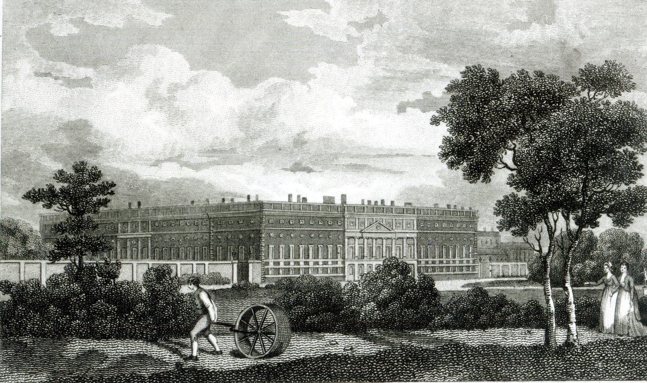 Rolling the Lawns v paláci Hampton Court, 7. března 1807 od English School