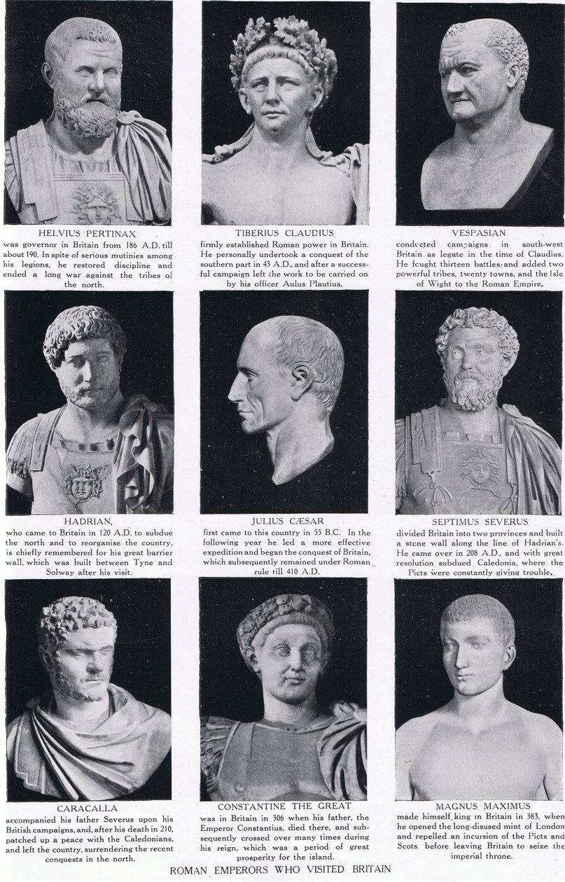 Římští císaři, kteří navštívili Británii, ilustrace z Hutchinsons History of the Nations, c.1910 od English School
