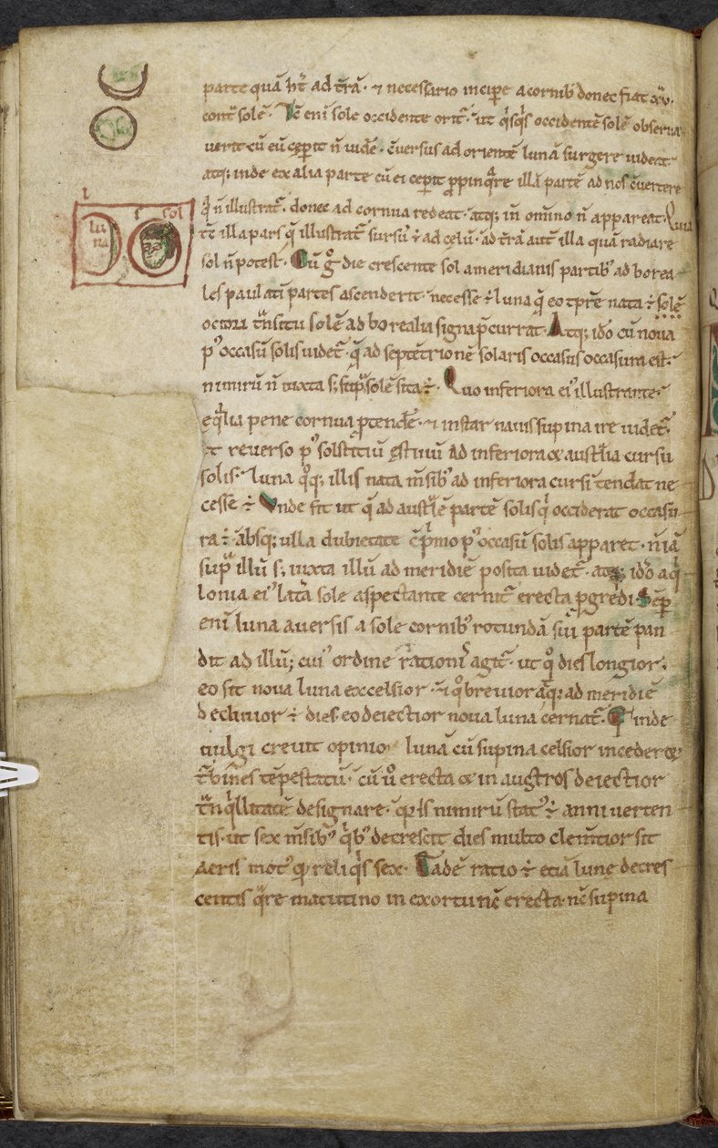 Royal 13. A.XI, f.55vOkrajové kresby Slunce a Měsíce.De temporum ratione.Bede CtihodnýMscellany prací o počítači a astronomii.11.století-12.stol. od English School