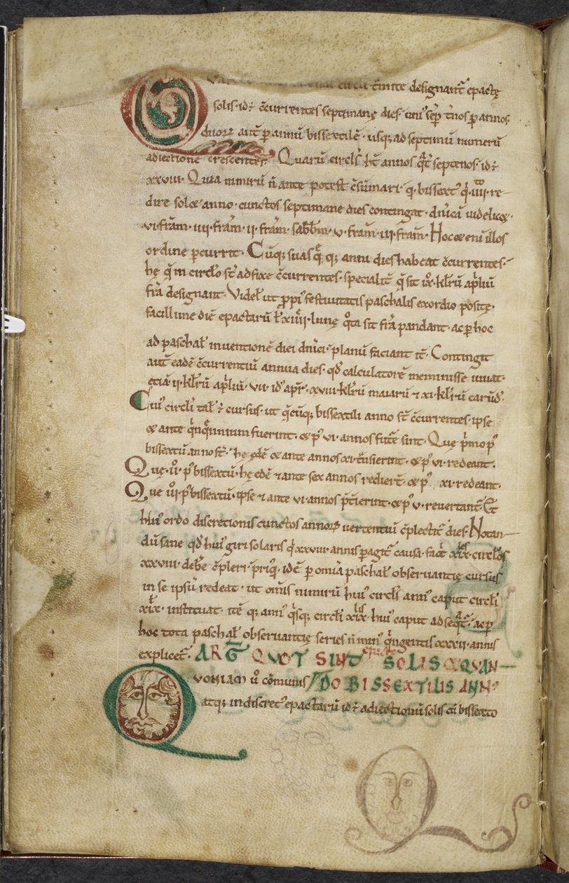 Royal 13. A.XI, f.79v Lidské tváře v iniciálách, De temporum ratione, Bede Ctihodný (vellum) od English School