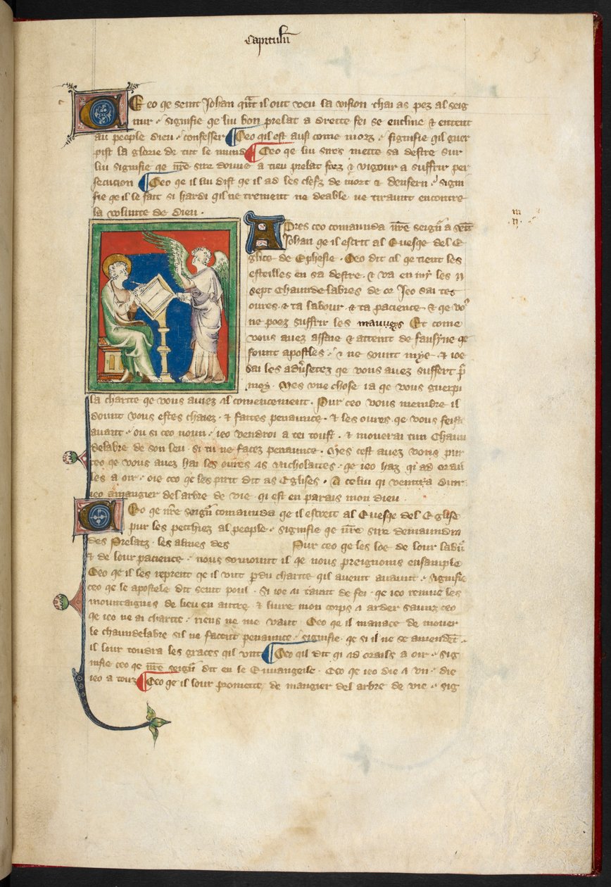 Královská 19 B.XV, f.3 Jan sedící, píšící; anděl stojí za jeho stolem, z 