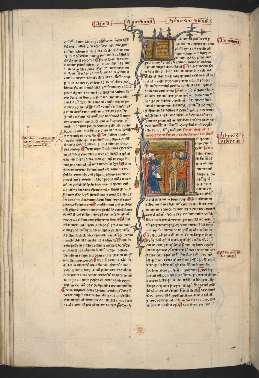 Royal 6 E VI, f.128v Arbiter, Arbitrium (soudce, rozhodnutí), z 