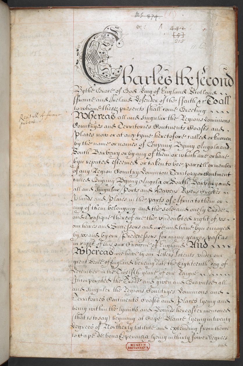 Royal Charter udělená Royal English Merchant Adventurers Company obchodující do Afriky od English School