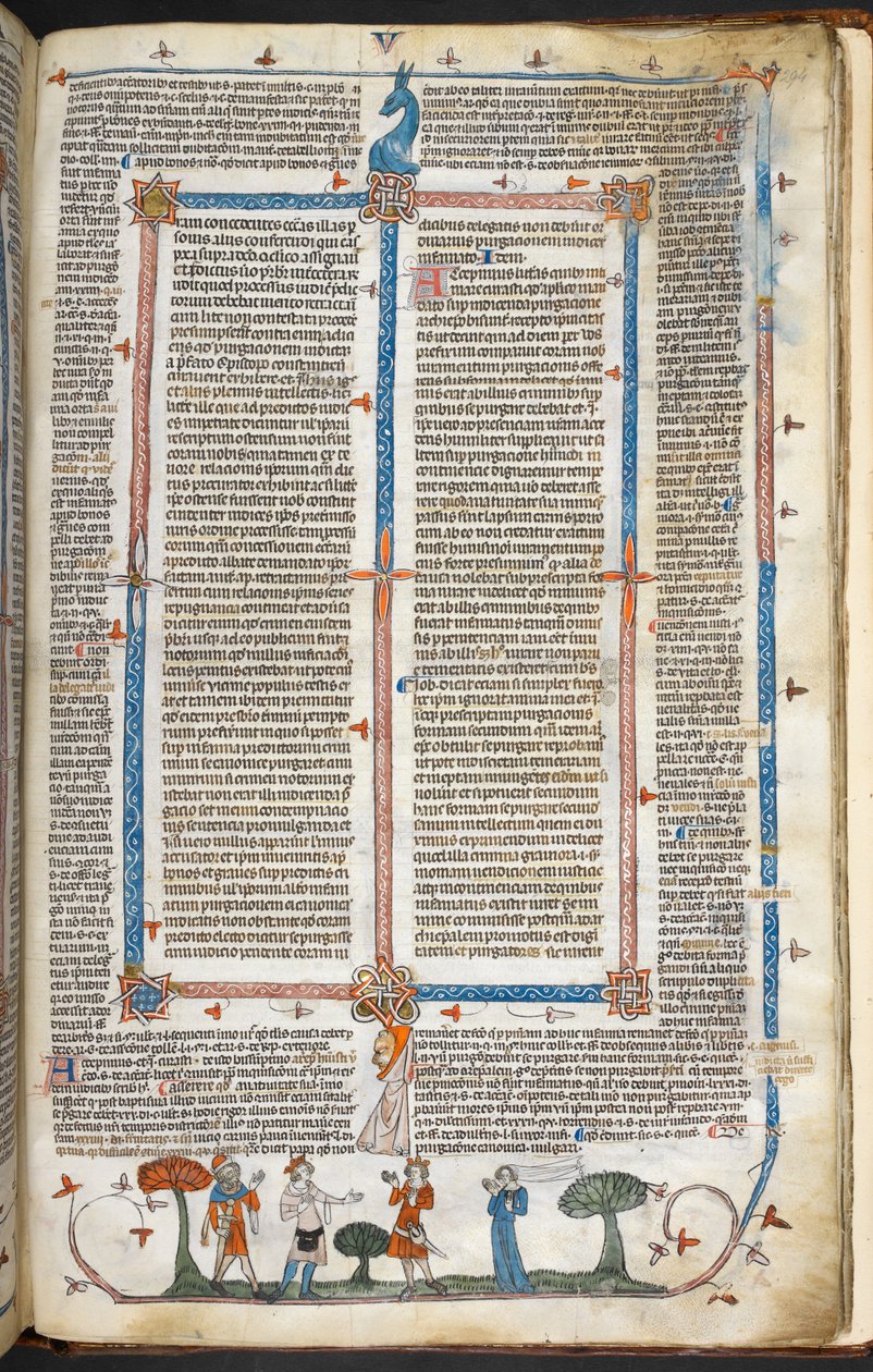 Royal MS 10 IV f.294r Středověké postavy a okrajová dekorace, ilustrace z 