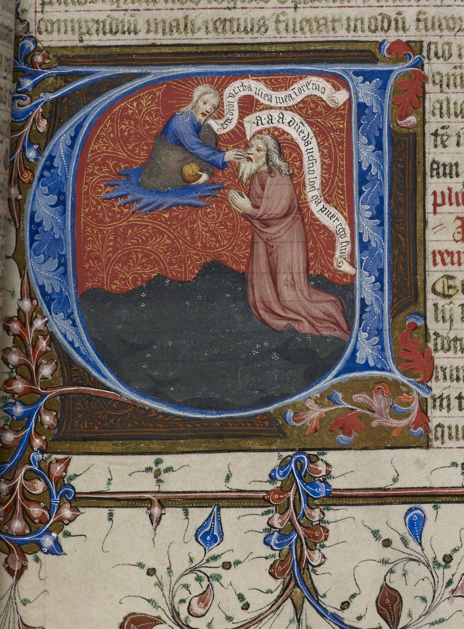 Royal MS 1 E IX, f.193 Jeremiáš inspirovaný Bohem (vellum) od English School