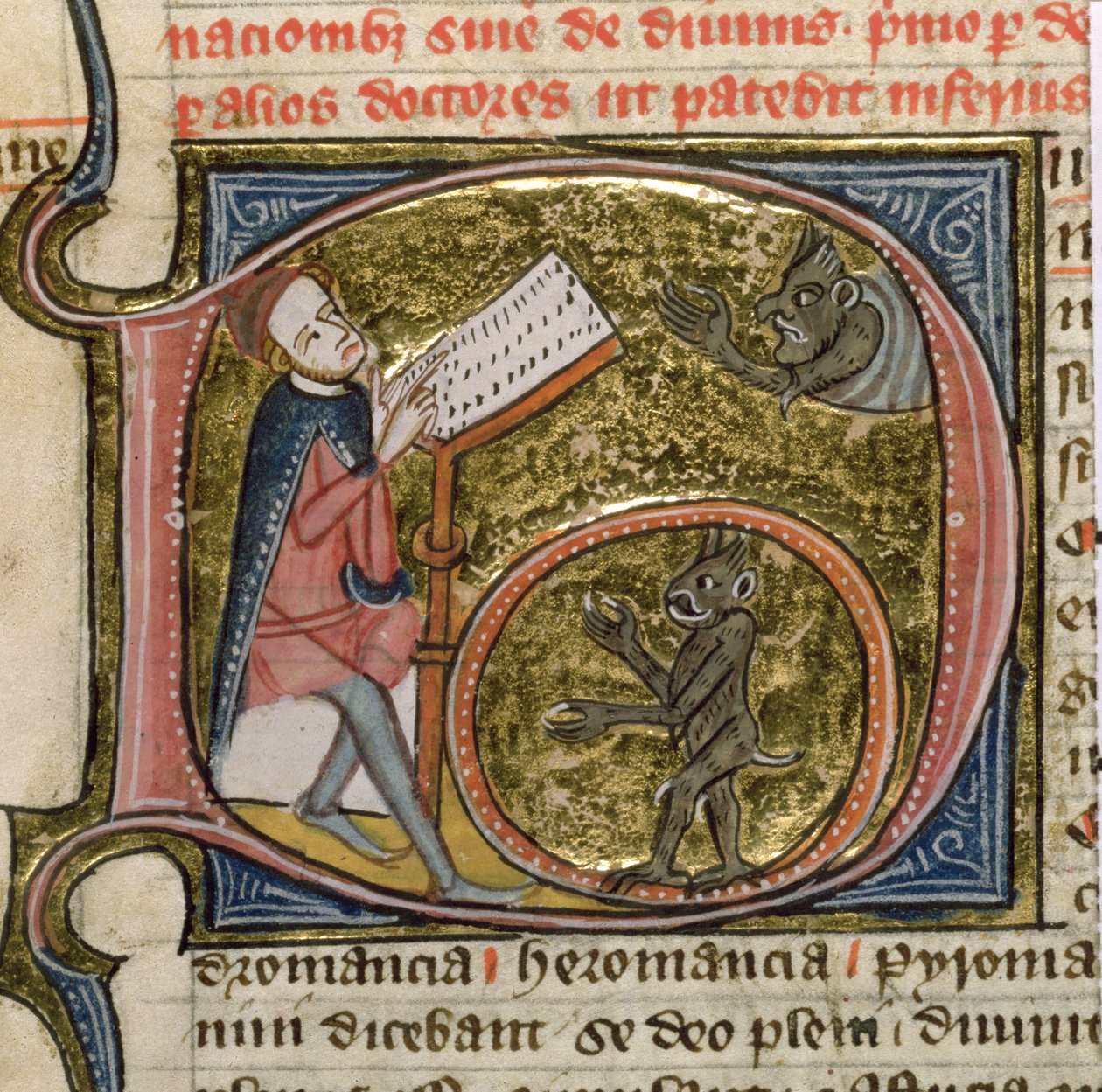 Royal MS 6E VI fol.535v Kouzelník vyvolávající démony, z 