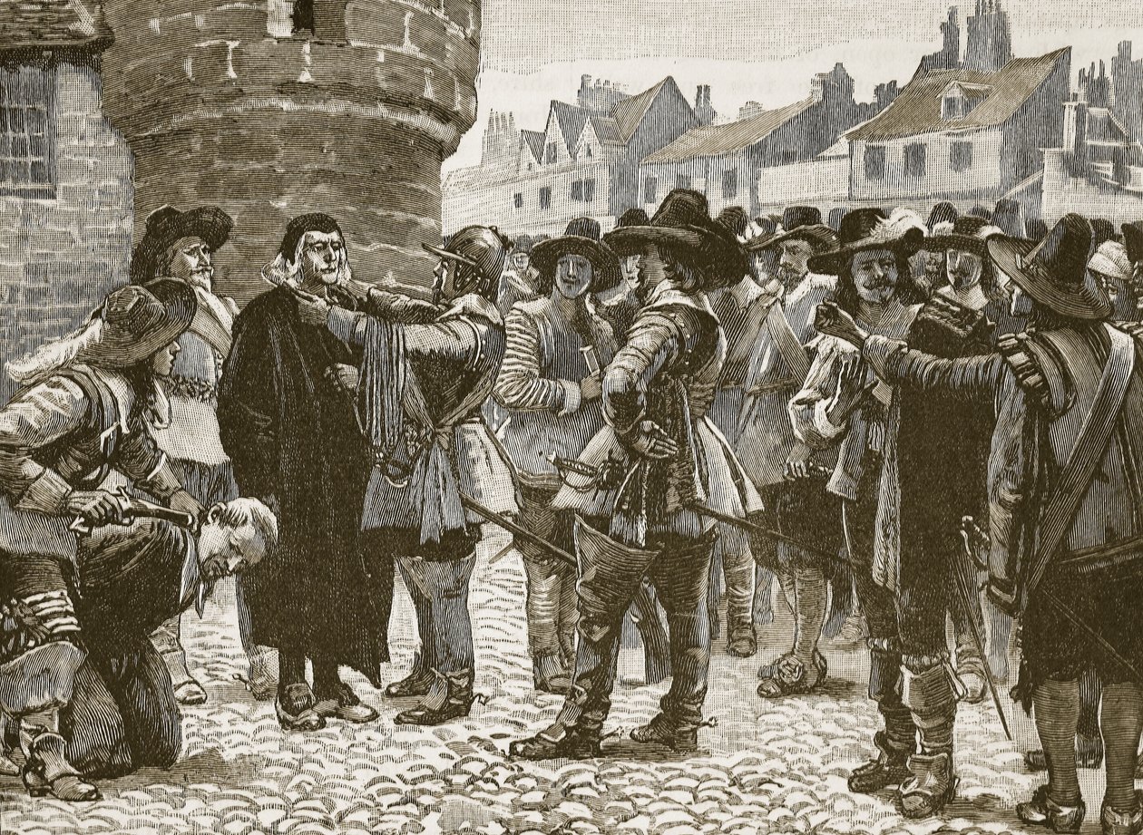 Royalističtí spiklenci v Salisbury urážejí šerifa, ilustrace z Cassells Illustrated History of England (sépiová fotografie) od English School